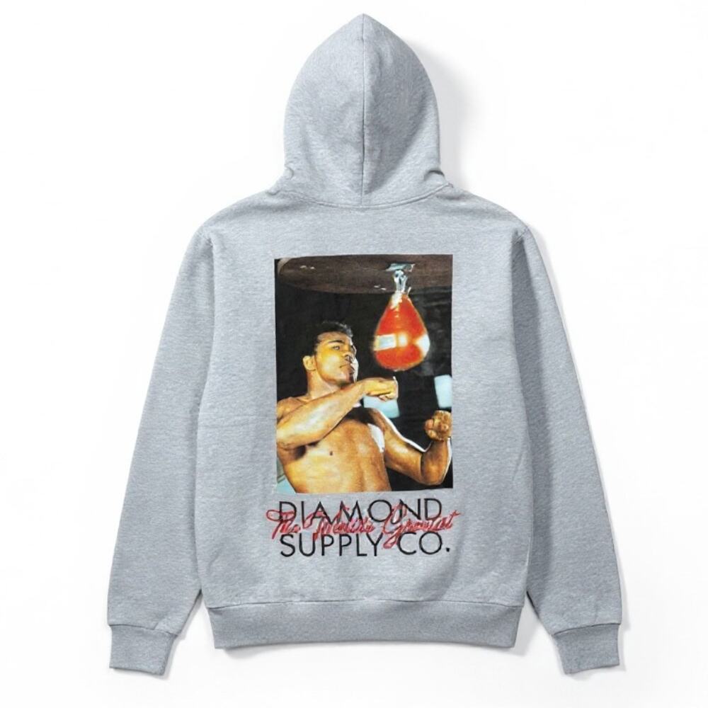 Diamond Supply Co. Men's Medium Muhammad Ali Gray Hoodie $102 Retail NWT New
